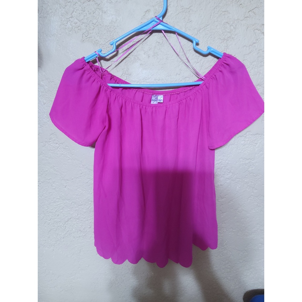 Aliya Pink Off The Shoulder Scalloped Hem Blouse Magenta Short Sleeve Top XS